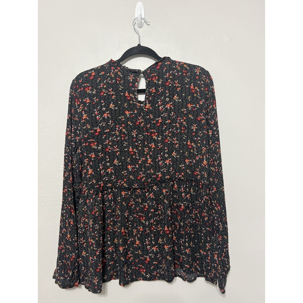 Knox Rose Women's Dark Floral Top Size L Peasant Long Sleeve Black Red Lace - Picture 6 of 16